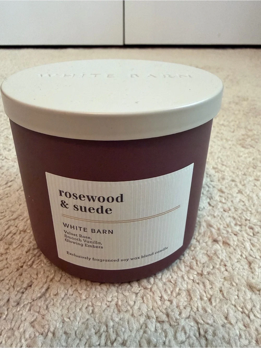 Bath and Body Works White Barn Rosewood & Suede  14.5 oz 3 Wick Candle NEW